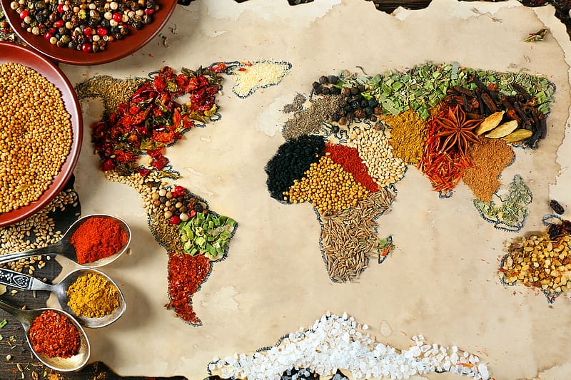 Food, Spices, World Map, Herbs And Spices, HD wallpaper