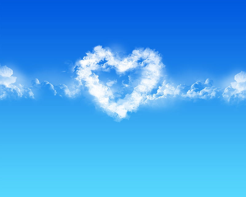 heart-shape cloud, cloud, love, heart, sky, blue, HD wallpaper