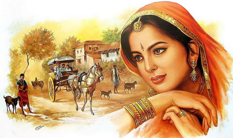Indian Woman - Full Rajasthani Paintings, HD wallpaper