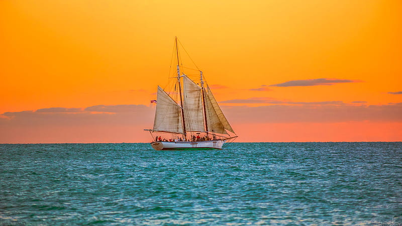 Florida Ocean And Sailboat During Sunset Nature, HD wallpaper