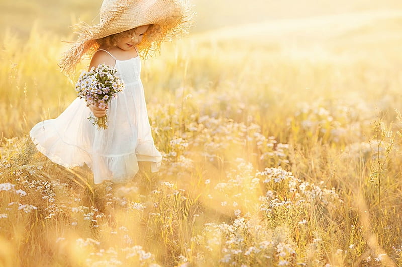 Flowers for You , daisies, cute, graphy, girl, bouquet, child, field, sweet, HD wallpaper