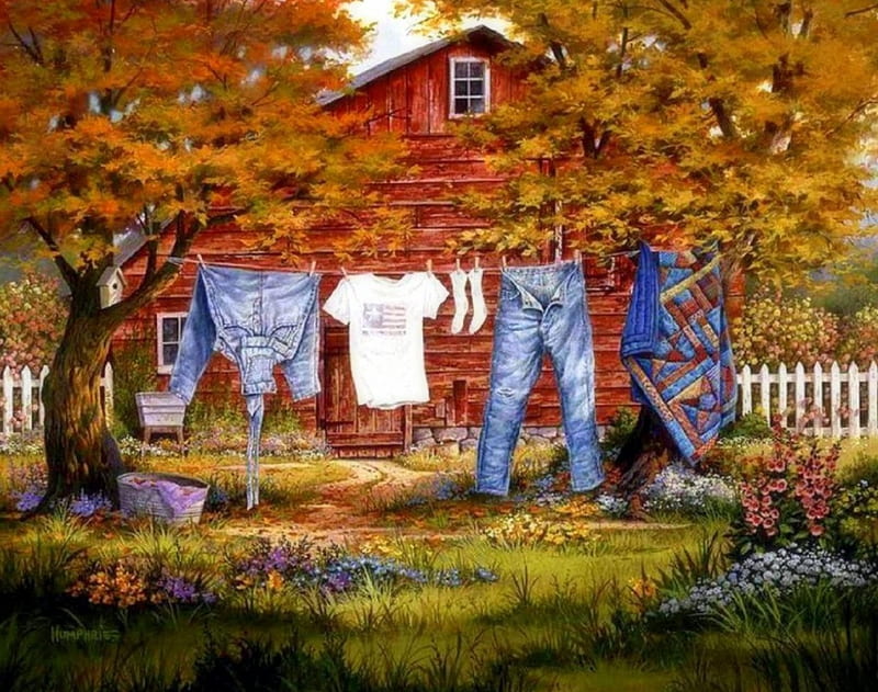 Line Dancers, lovely still life, paintings, draw and paint, houses, love four seasons, drying clothes, HD wallpaper