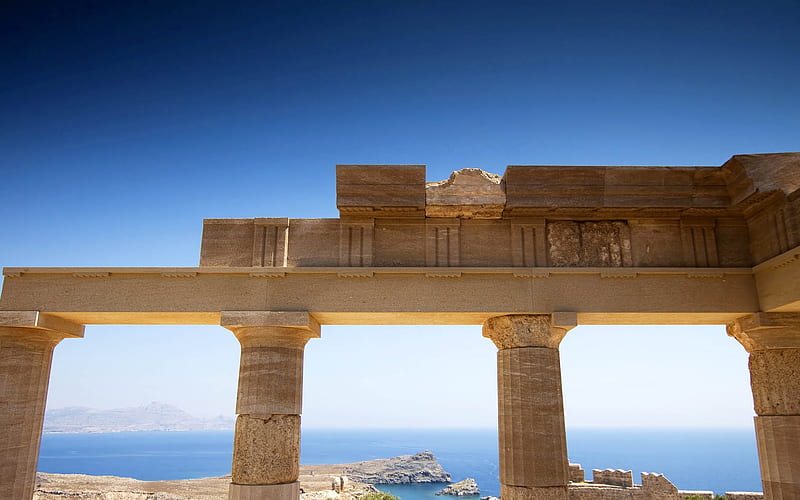 Temple Of Poseidon, architecture, Greece, water, ancient, ocean, Greek, island, HD wallpaper
