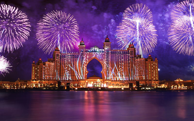 Dubai Infernale, firework, festival, desert, colors, orient, bonito, dubai, lights, city, HD wallpaper