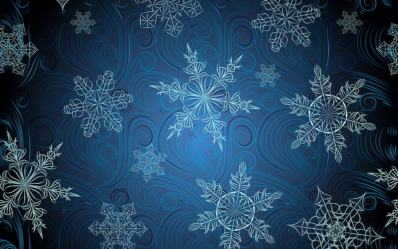blue winter texture, snowflakes, winter, snow, texture with snowflake, blue background with snowflakes, HD wallpaper