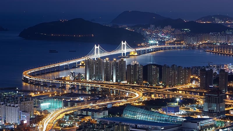 Cities, City, South Korea, Busan, , Gwangan Bridge, HD wallpaper