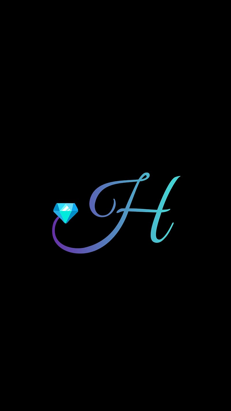 H Letter With Diamond, h letter, diamond, alphabet, black background, HD phone wallpaper