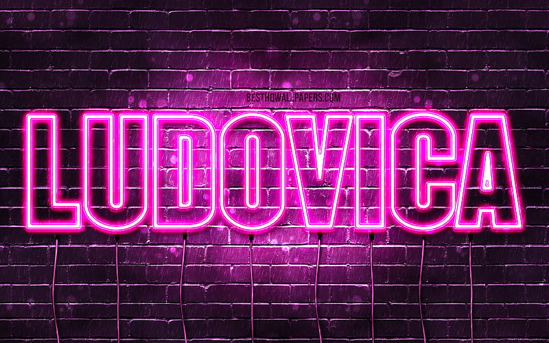 Ludovica with names, female names, Ludovica name, purple neon lights, Happy Birtay Ludovica, popular italian female names, with Ludovica name, HD wallpaper