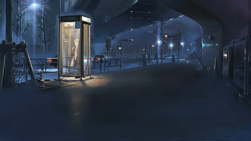 5 Centimeters Per Second, girl, telephone booth, centimeters, scenery, street, night, HD wallpaper