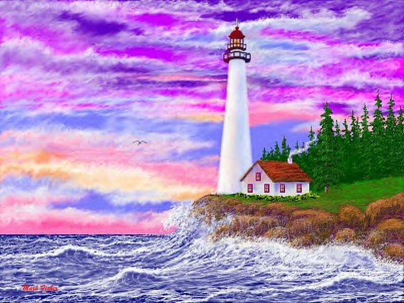 rainbow lighthouse, house, colors, rainbow, lighthouse, light, HD wallpaper