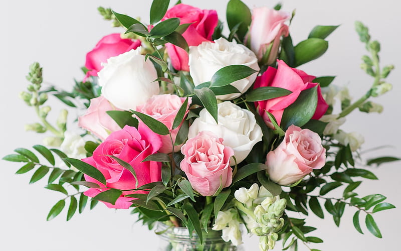 pink roses, beautiful flowers, buds of pink roses, bouquet, HD wallpaper