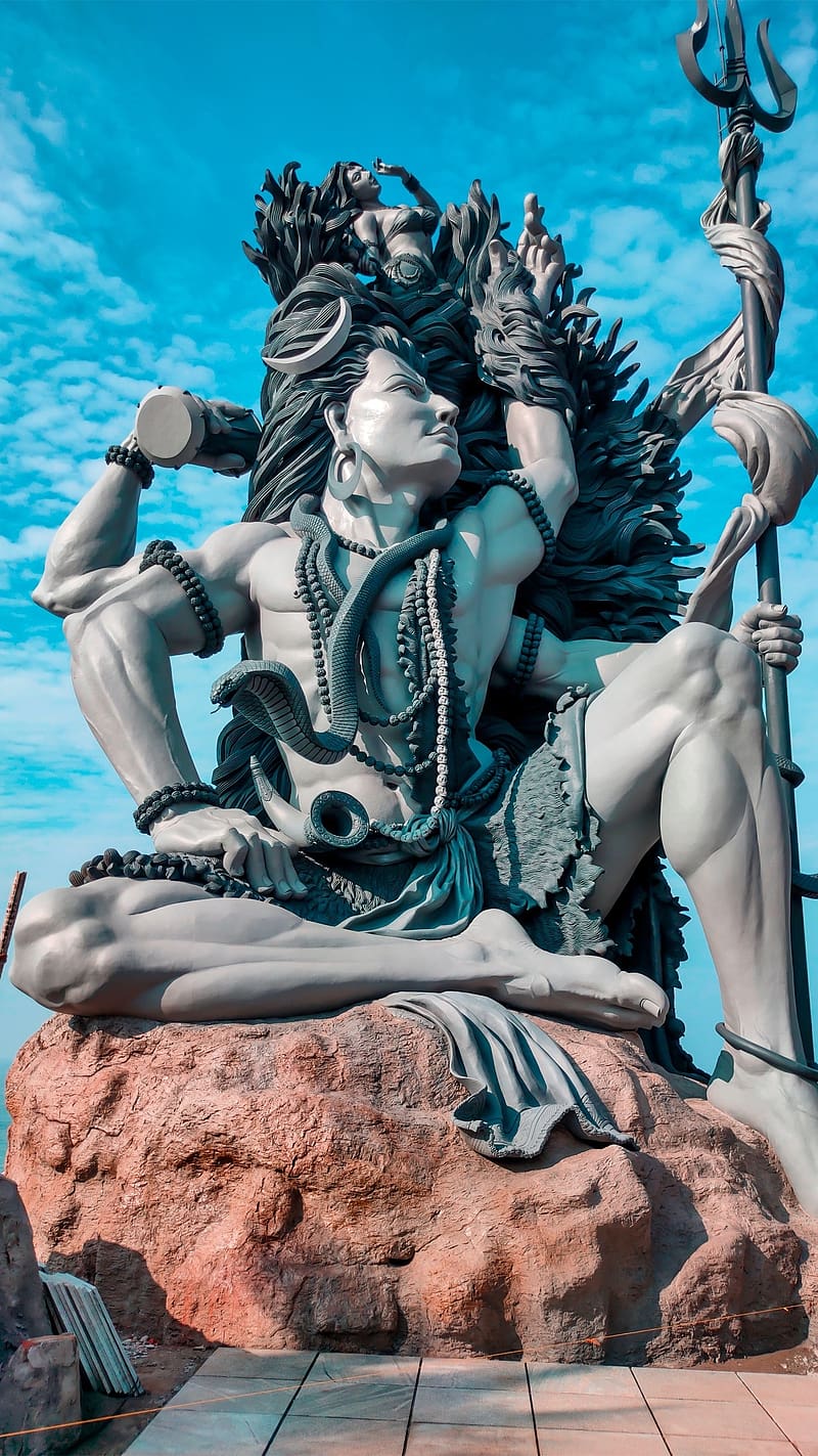Lord Shiva With Clouds Background, lord shiva , clouds background, mahadev, god, statue, HD phone wallpaper