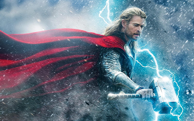Thor: Ragnarok (2017), red, poster, Chris Hemsworth, movie, ragnarok, man, hammer, thor, fantasy, god, actor, blue, HD wallpaper