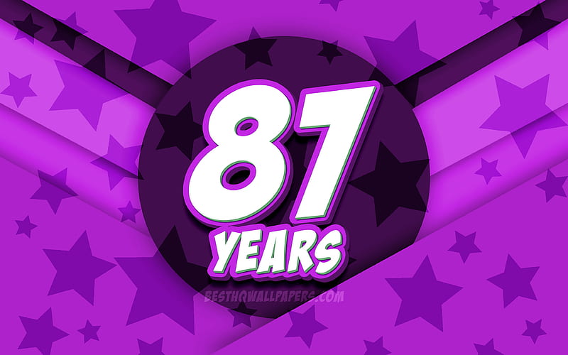 Happy 87 Years Birtay, comic 3D letters, Birtay Party, violet stars background, Happy 87th birtay, 87th Birtay Party, artwork, Birtay concept, 87th Birtay, HD wallpaper