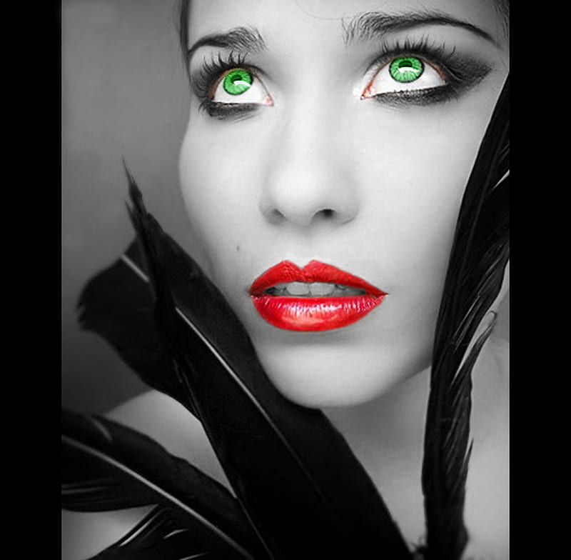 red green, witch, red, art, 3d, green, hot, lips, abstract, HD wallpaper