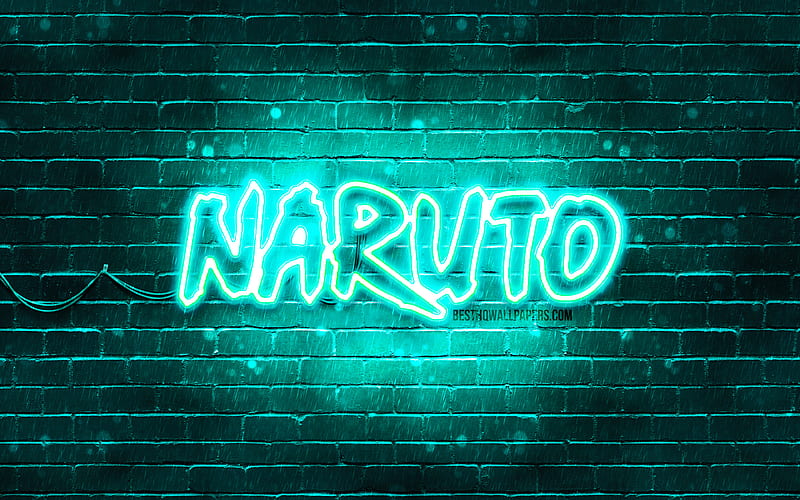 Naruto turquoise logo, , turquoise brickwall, Naruto logo, manga, Naruto neon logo, Naruto, HD wallpaper