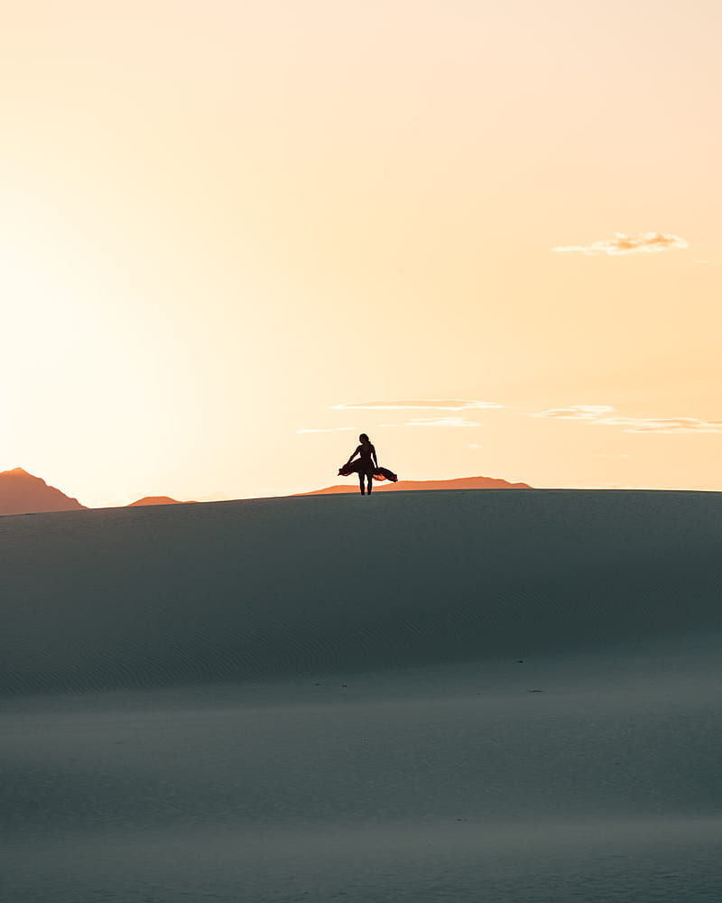 girl, silhouette, desert, horizon, HD phone wallpaper