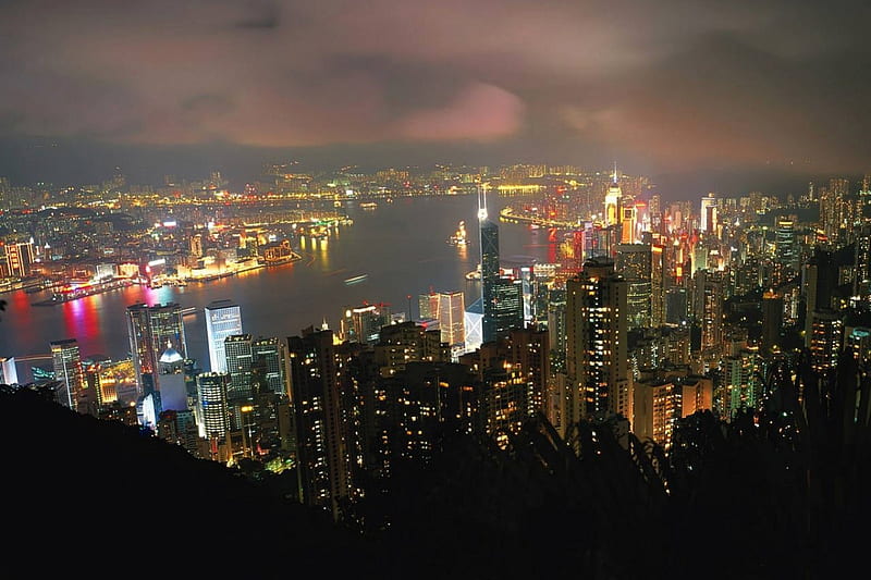 Hong-Kong-Night-View, night-view, hong-kong, bonito, HD wallpaper