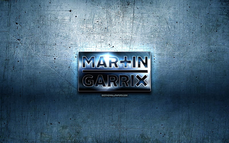 Martin Garrix metal logo, music stars, logo with name, blue metal background, artwork, Martin Garrix, brands, Martin Garrix 3D logo, creative, Martin Garrix logo, HD wallpaper