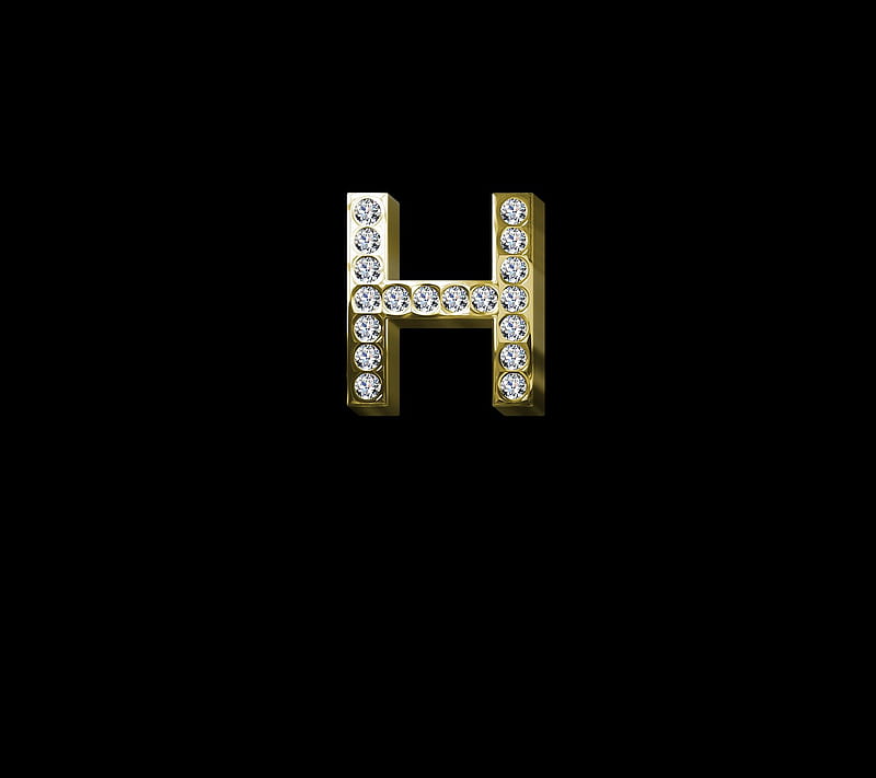 Diamond H, alphabet, black, diamonds, gold, jesus, letter, letters, prince, symbol, HD wallpaper