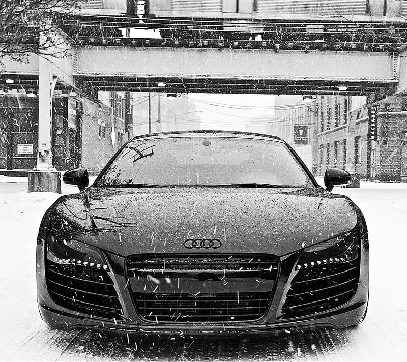 Audi R8, hyper black, snow, v10, HD wallpaper