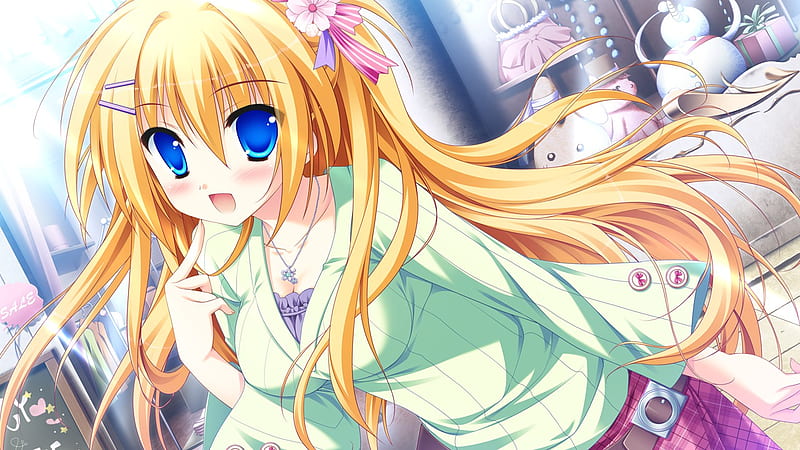 Hatsushiba Kisa, girl, anime, ribbon, blonde, bow, long hair, pins, HD wallpaper