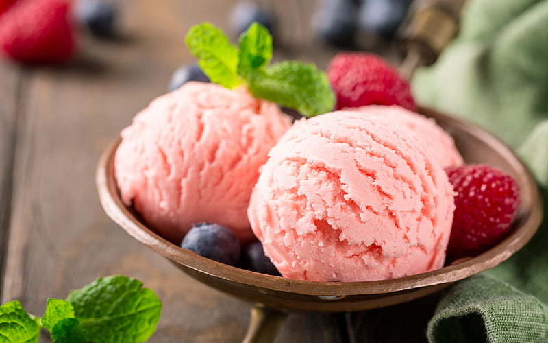 raspberry ice cream, berries, dessert, ice cream berries, raspberries, HD wallpaper