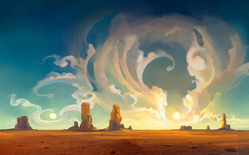 fantasy landscape, desert, clouds, sky, Fantasy, HD wallpaper