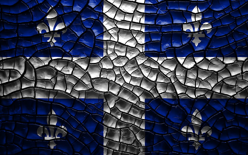 Flag of Quebec canadian provinces, cracked soil, Canada, Quebec flag, 3D art, Quebec, Provinces of Canada, administrative districts, Quebec 3D flag, North America, HD wallpaper