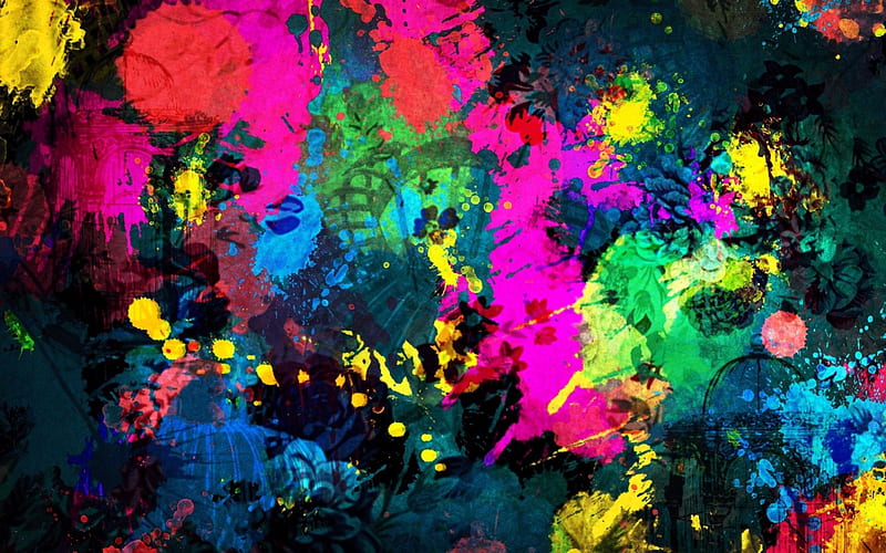 colorful, paint, splatter, HD wallpaper