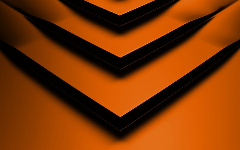 orange 3D arrow creative, geometric shapes, arrows, 3D arrows, orange backgrounds, orange arrows, geometry, background with arrows, HD wallpaper