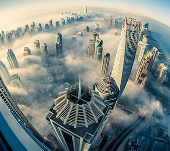 Dubai, buildings, city above, fog, HD wallpaper | Peakpx