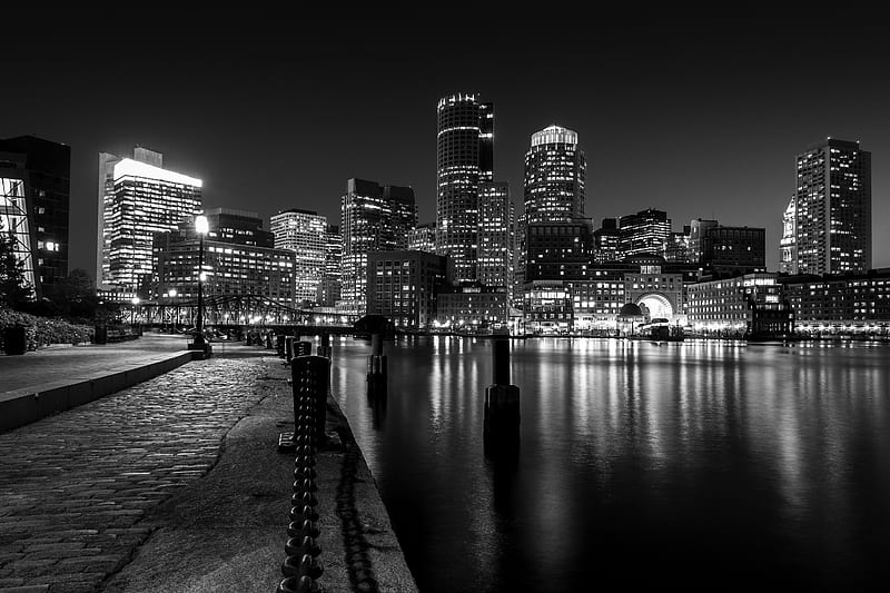 Cities, Boston, Black & White, HD wallpaper