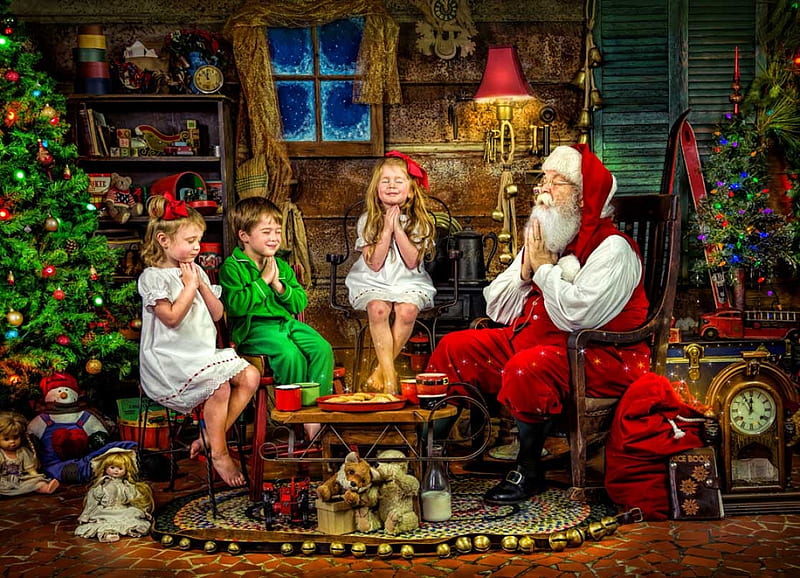 Christmas wishes, red, tree, santa, craciun, christmas, children, copil, room, green, HD wallpaper