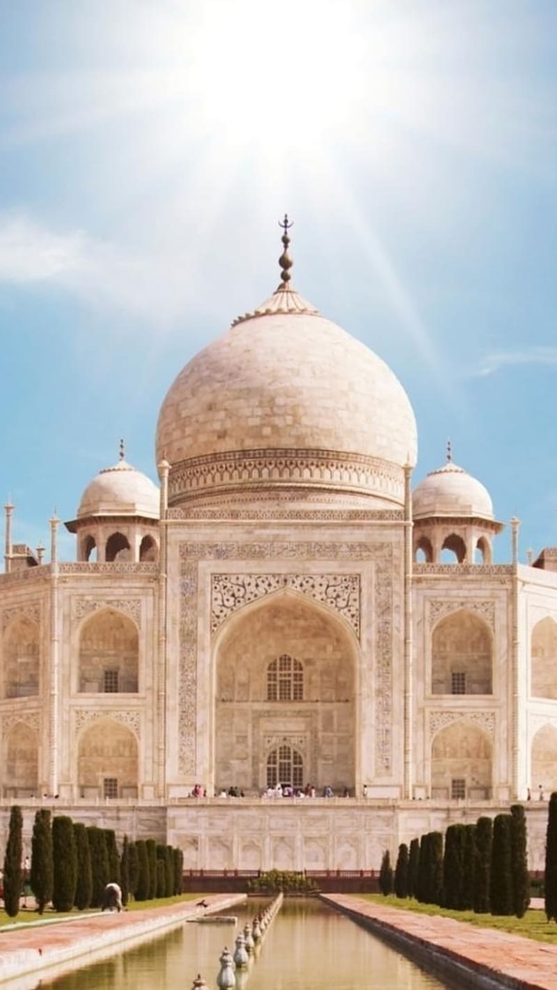 Taj Mahal With Sunlight, taj mahal, sunlight, mausoleum, ivory white marble, monument, HD phone wallpaper