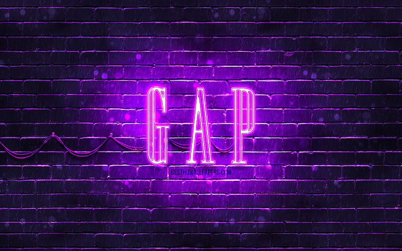 GAP violet logo, , violet brickwall, GAP logo, fashion brands, GAP neon logo, GAP, HD wallpaper