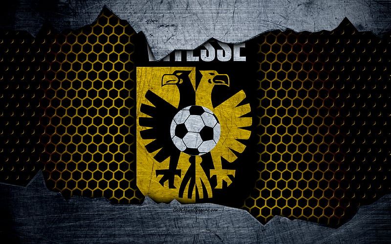 Vitesse logo, Eredivisie, soccer, football club, Netherlands, SBV Vitesse, grunge, metal texture, Vitesse FC, HD wallpaper