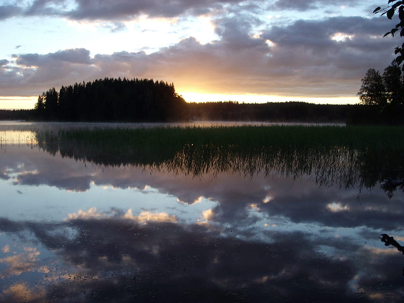 Rising Sun, dark, sunrise, trees, clouds, sky, lake, HD wallpaper | Peakpx