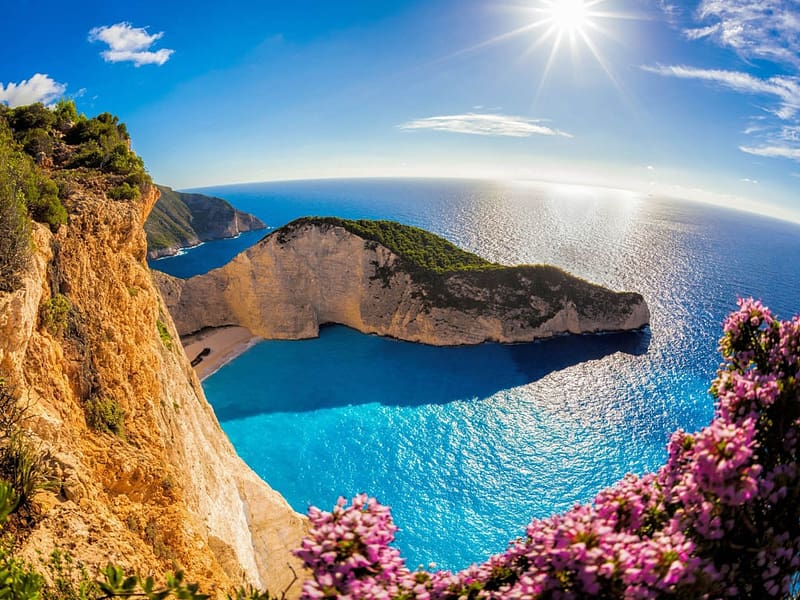 Zakynthos island in Greece, gorogorszag, sziget, tenger, Zakynthos, navajo, sun, beach, kilatas, panorama, egbolt, HD wallpaper