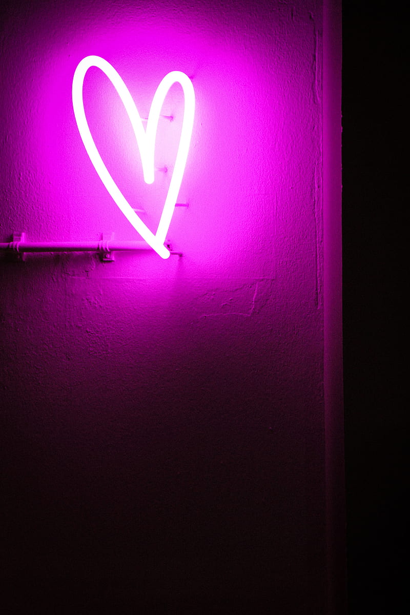 purple LED heart sign, HD phone wallpaper