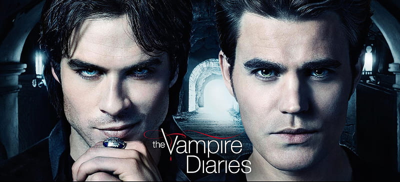 The Vampire Diaries (TV Series 2009– ), Ian Somerhalder, vampire diaries, man, fantasy, Paul Wesley, postyer, tv series, face, eyes, actor, HD wallpaper