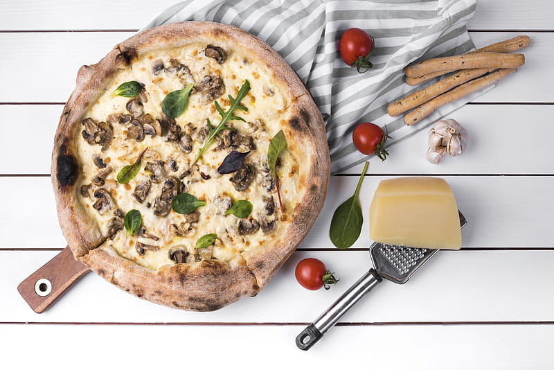 mushroom pizza, cheese, fast food, garlic, sticks, Food, HD wallpaper