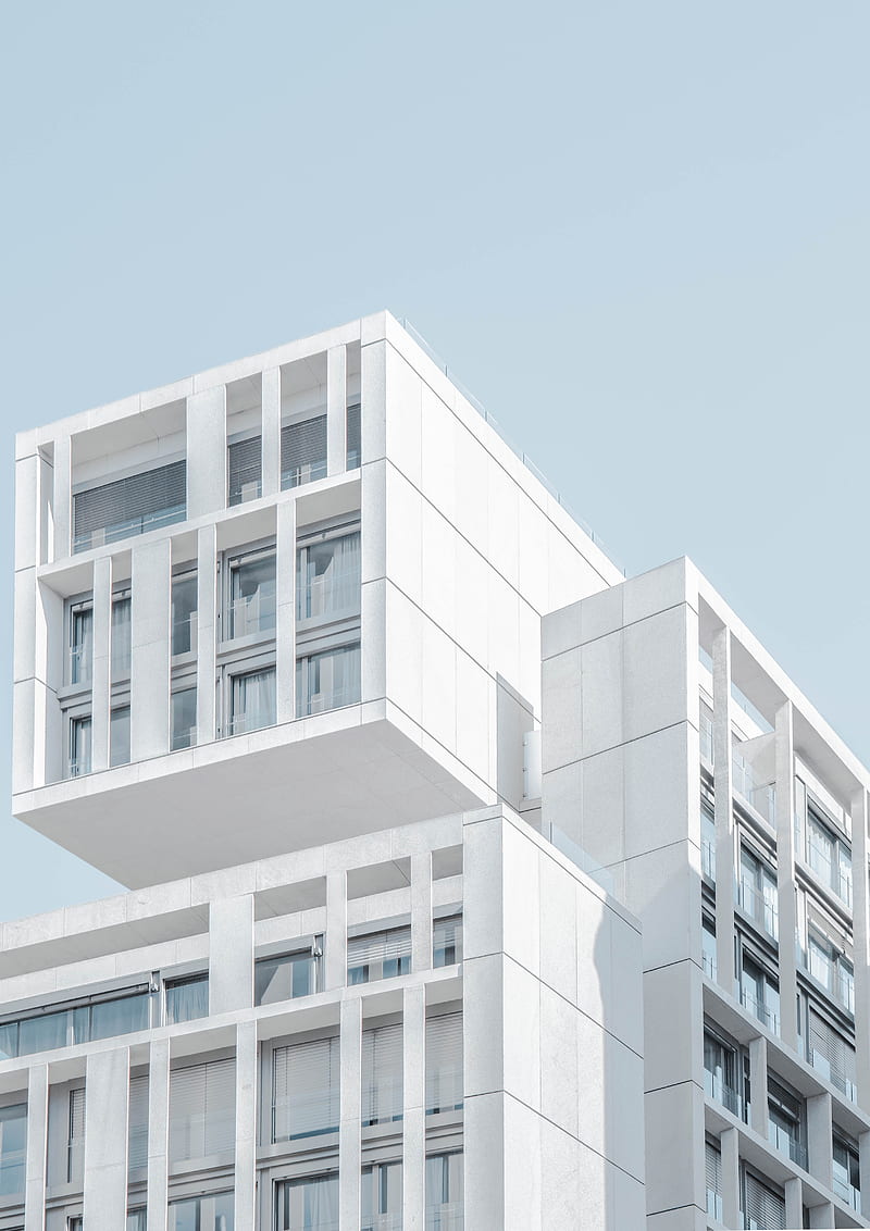 white modern cement building under blue sky, HD phone wallpaper