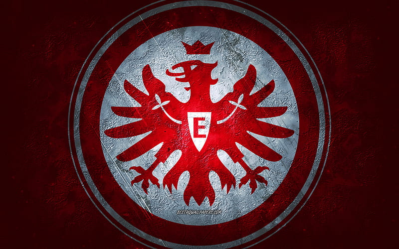 Eintracht Frankfurt, German football club, red stone background, Eintracht Frankfurt logo, grunge art, Bundesliga, football, Germany, Eintracht Frankfurt emblem, HD wallpaper