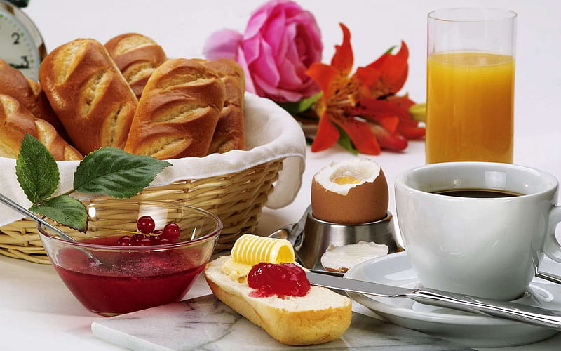 Have a Wonderful Day!, jam, coffee, juice, sweets, food, bread, breakfast, HD wallpaper