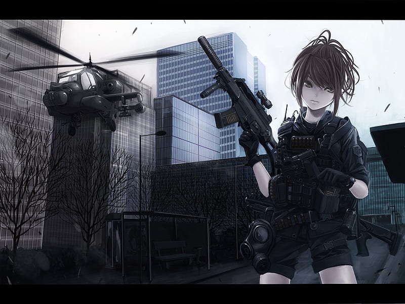 dark anime girl with weapons