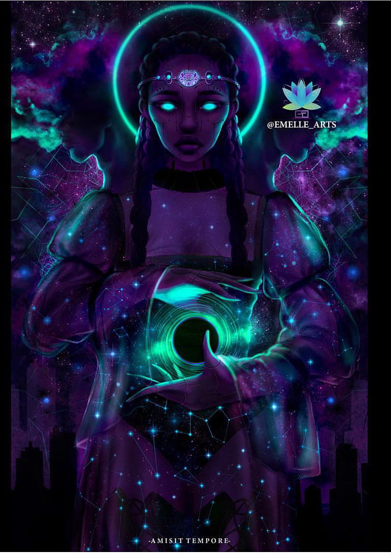 Ebony Goddess, black woman, black women, celestial, emelle arts, HD phone wallpaper
