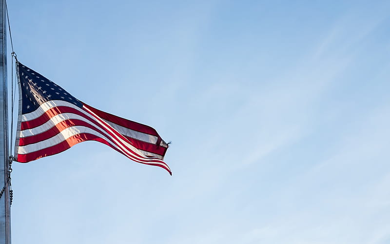 US flag, American flag, flagpole, blue sky, USA flag, HD wallpaper