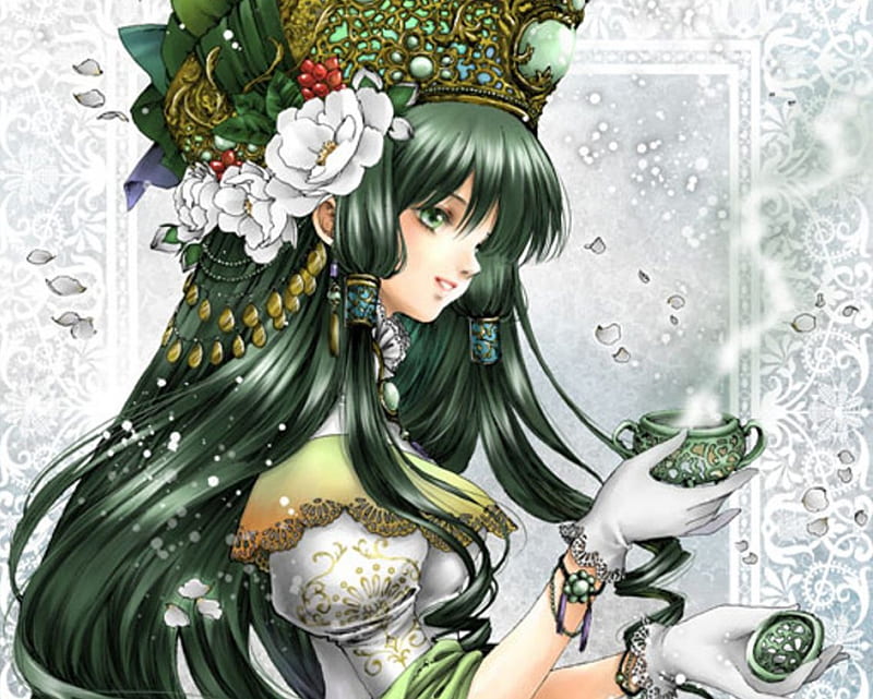 ~❀ADORE❀~, pretty, green eyes, adorable, magic, women, sweet, floral, fantasy, love, anime, royalty, flowers, beauty, anime girl, gems, jewel, long hair, lovely, gown, amour, sexy, jewelry, cute, glove, maiden, dress, divine, rose, essence, adore, pot, bonito, sublime, woman, blossom, gemstone, hot, smoke, gorgeous, female, exquisite, roses, kawaii, girl, flower, precious, magical, petals, lady, angelic, HD wallpaper