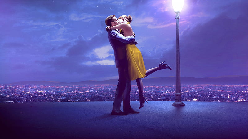 Ryan Gosling, Emma Stone, Kiss, Hug, Movie, La La Land, HD wallpaper